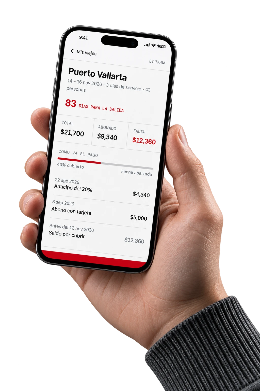 La pantalla Mis viajes en un celular
